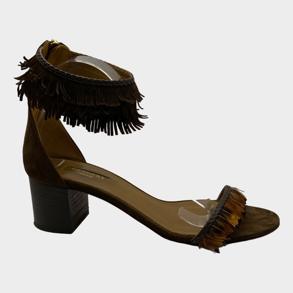 Aquazzura brown suede sandal block heels Loop Generation