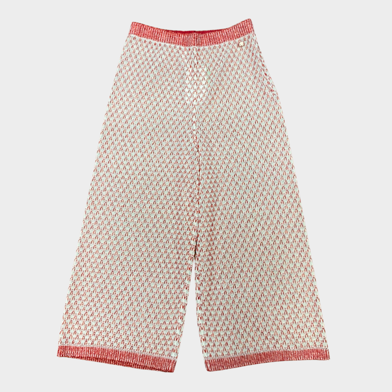 Chanel women's white and red silk and cotton blend knitted cropped trousers
