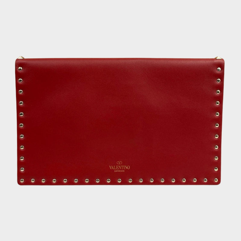 Valentino Garavani women's red rockstud leather envelope clutch
