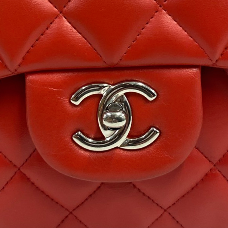 Chanel women's red jumbo flap 2.55 with silver hardware