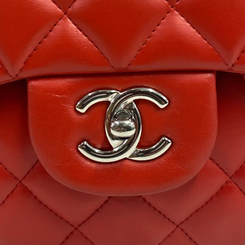 Chanel women's red jumbo flap 2.55 with silver hardware