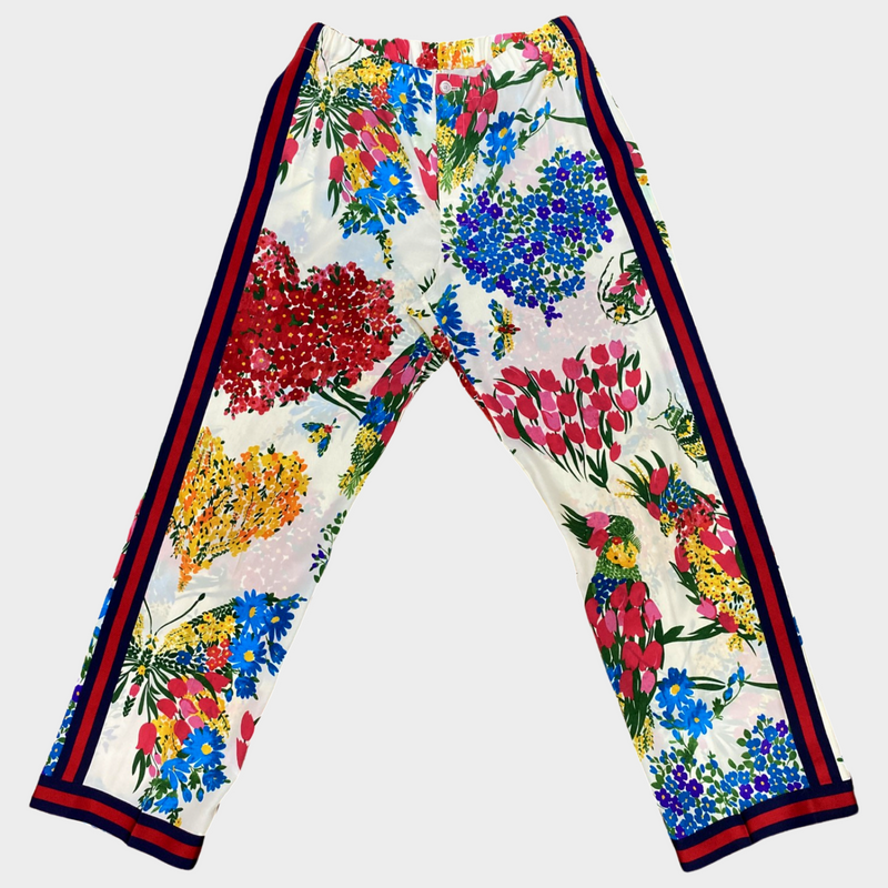Gucci women's multicolour floral print silk trousers