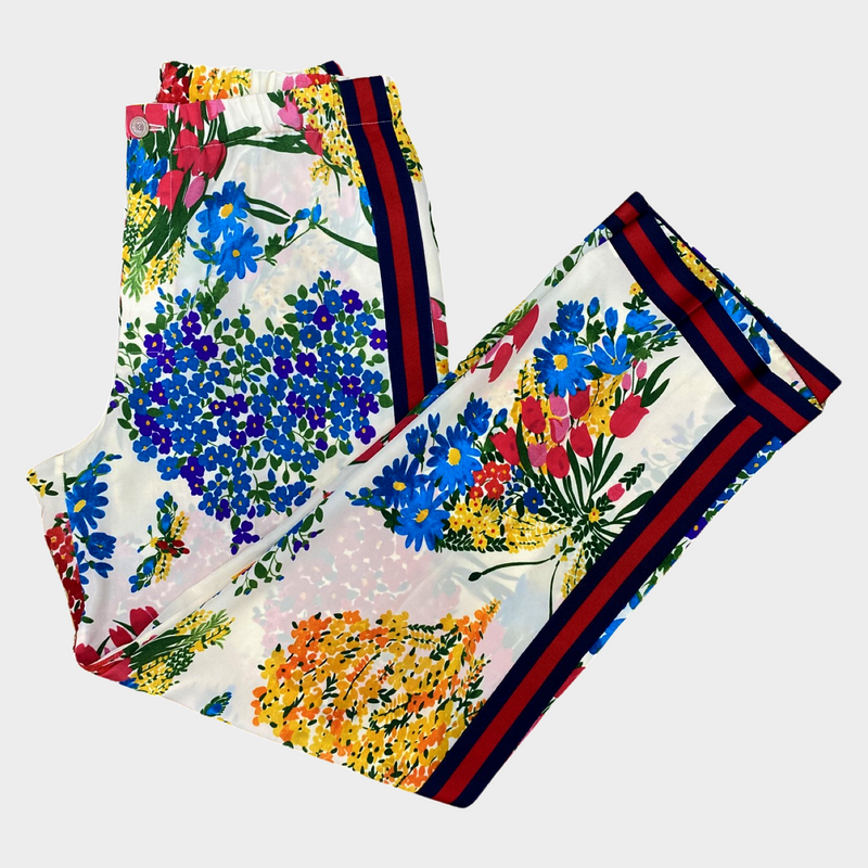 Gucci women's multicolour floral print silk trousers