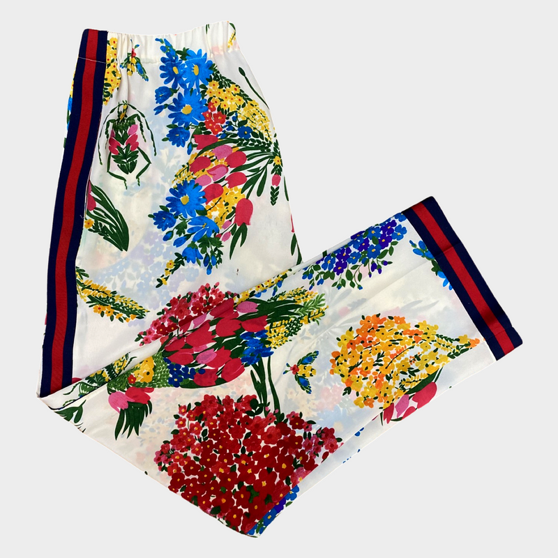 Gucci women's multicolour floral print silk trousers