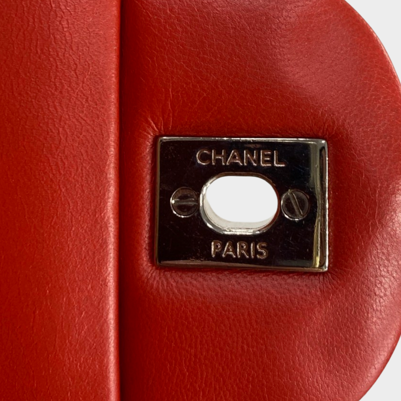 Chanel women's red jumbo flap 2.55 with silver hardware
