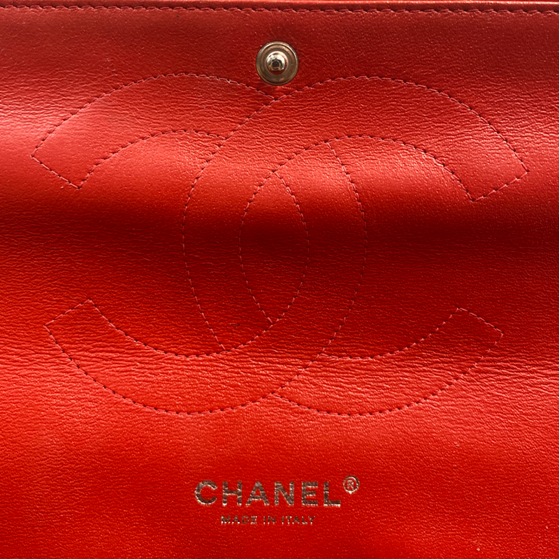 Chanel women's red jumbo flap 2.55 with silver hardware