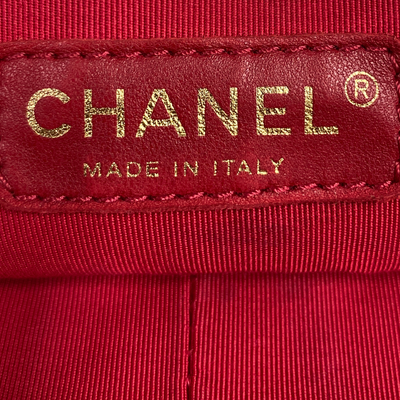 Chanel women's raspberry leather quilted flap bag with metal heart charms