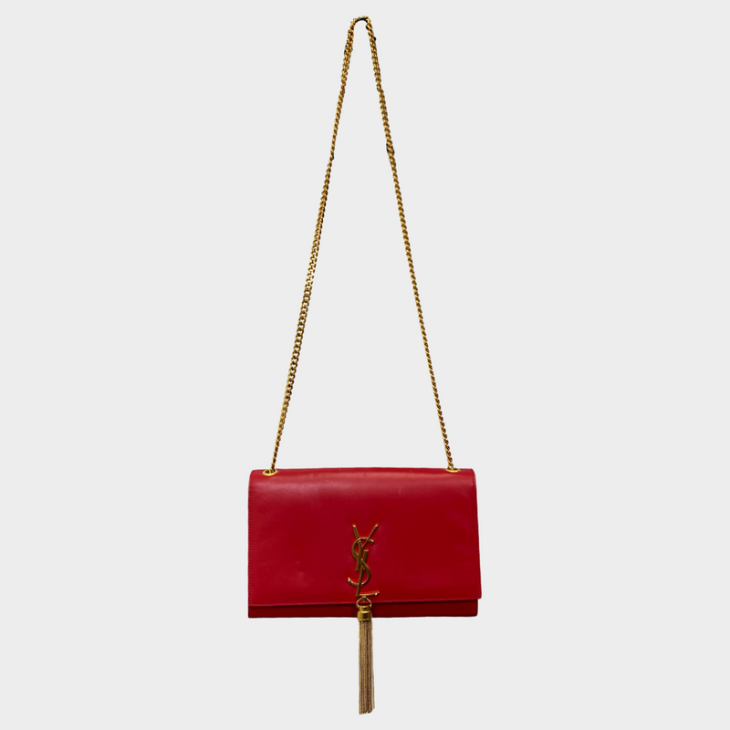 SAINT LAURENT Kate red bag on a chain in gold