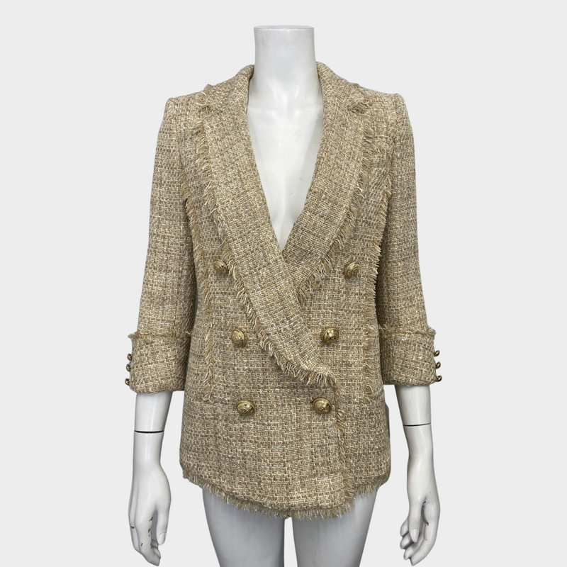 BALMAIN women's beige tweed double-breasted jacket