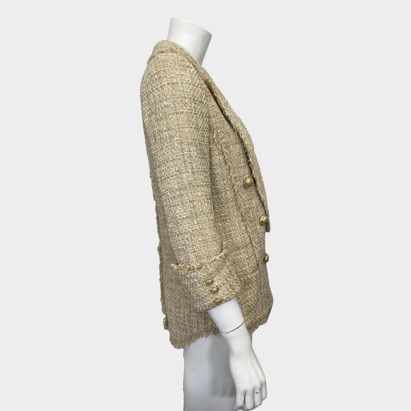 BALMAIN women's beige tweed double-breasted jacket