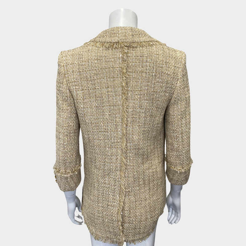 BALMAIN women's beige tweed double-breasted jacket
