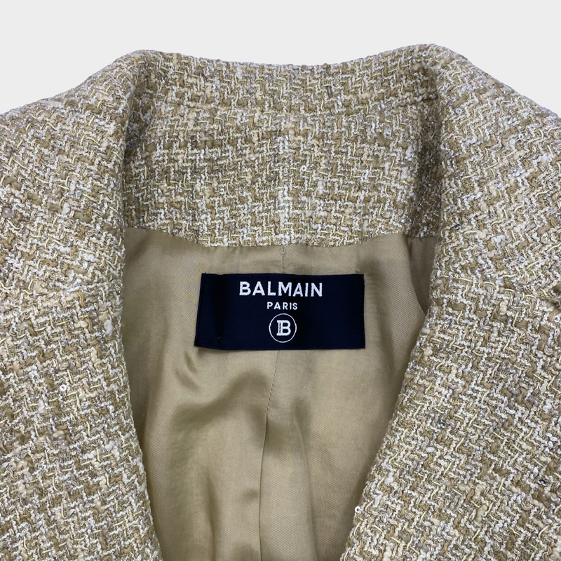 BALMAIN women's beige tweed double-breasted jacket