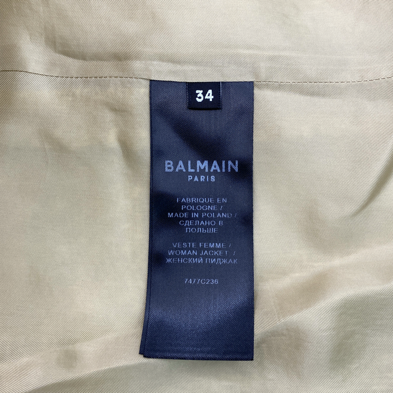 BALMAIN women's beige tweed double-breasted jacket