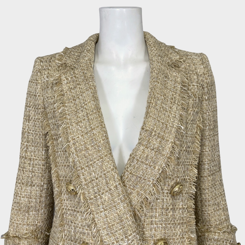 BALMAIN women's beige tweed double-breasted jacket