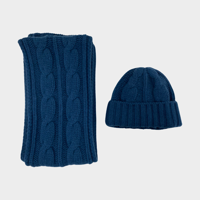 Loro Piana women’s dark turquoise cashmere scarf and hat set