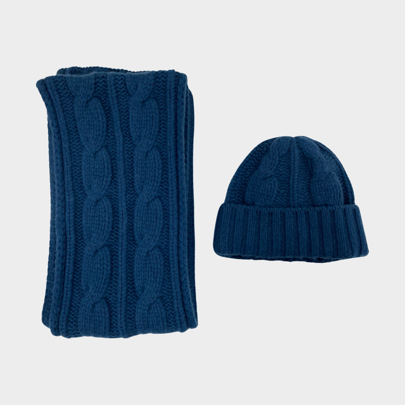 Loro Piana women’s dark turquoise cashmere scarf and hat set