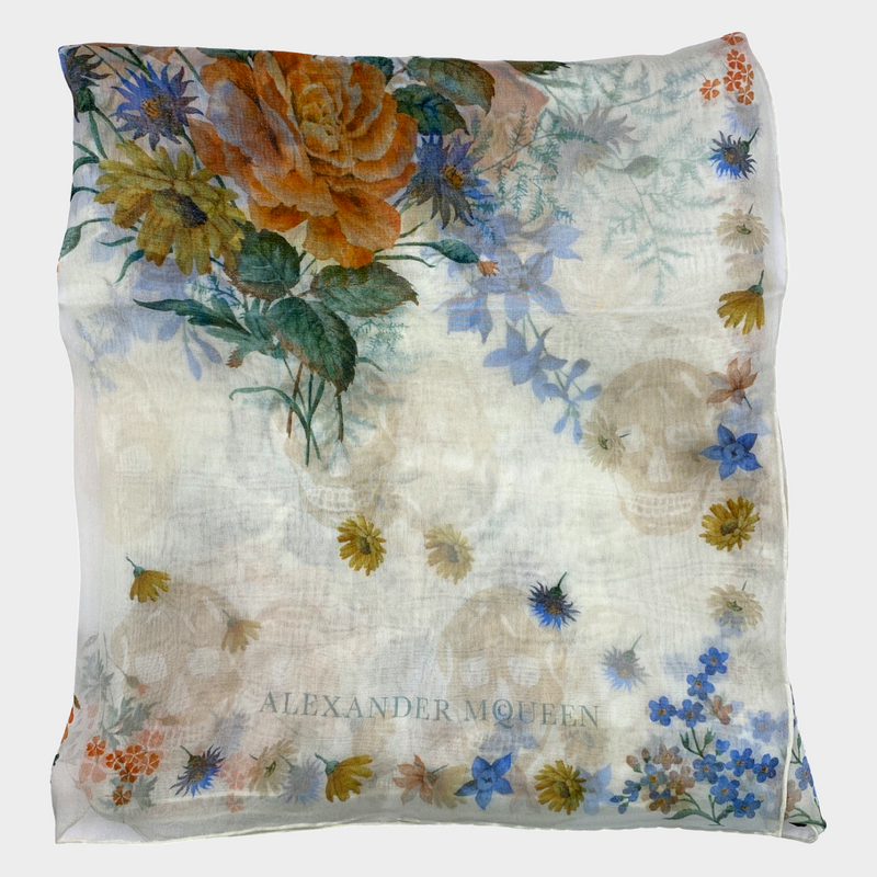 ALEXANDER MCQUEEN women's floral and skull print silk scarf