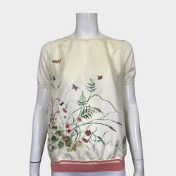 Loro Piana women's ecru flower print silk top