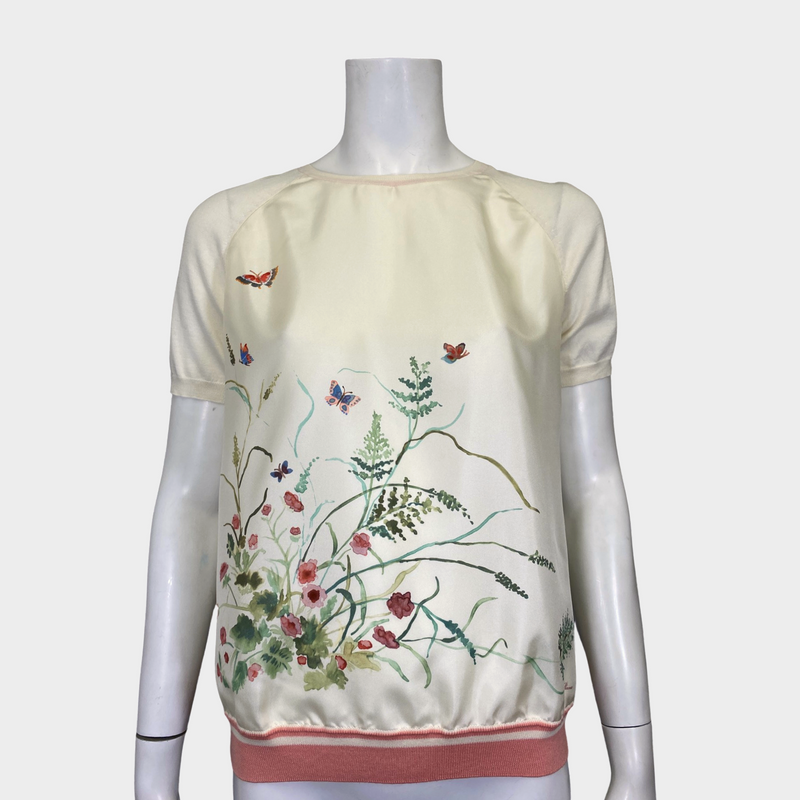 Loro Piana women's ecru flower print silk top