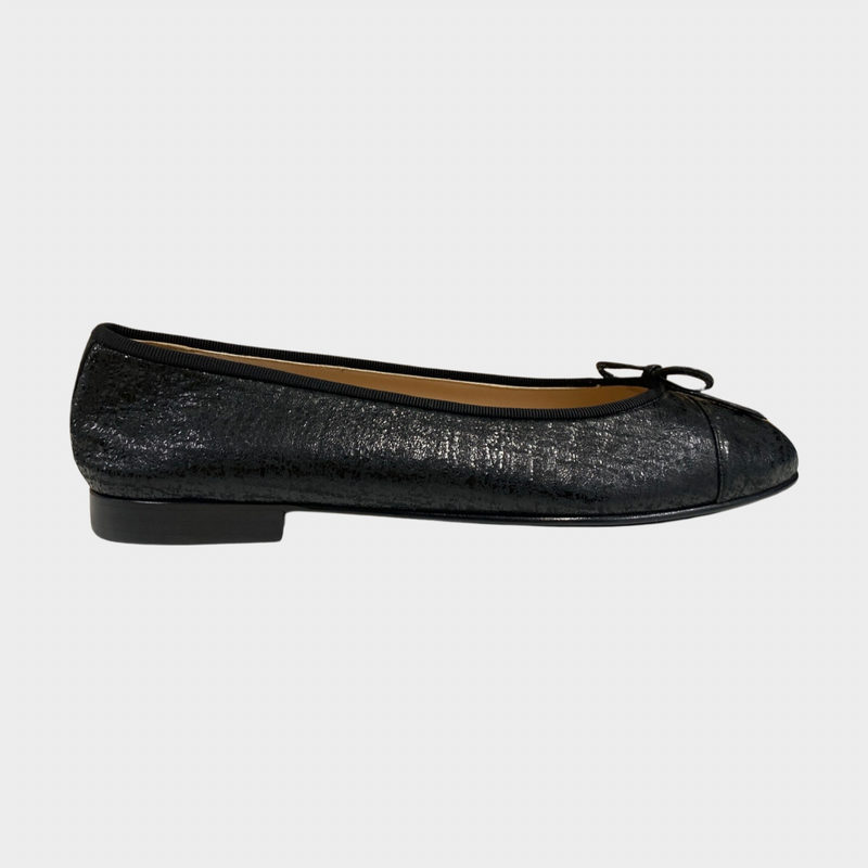 Chanel black marble effect leather flats