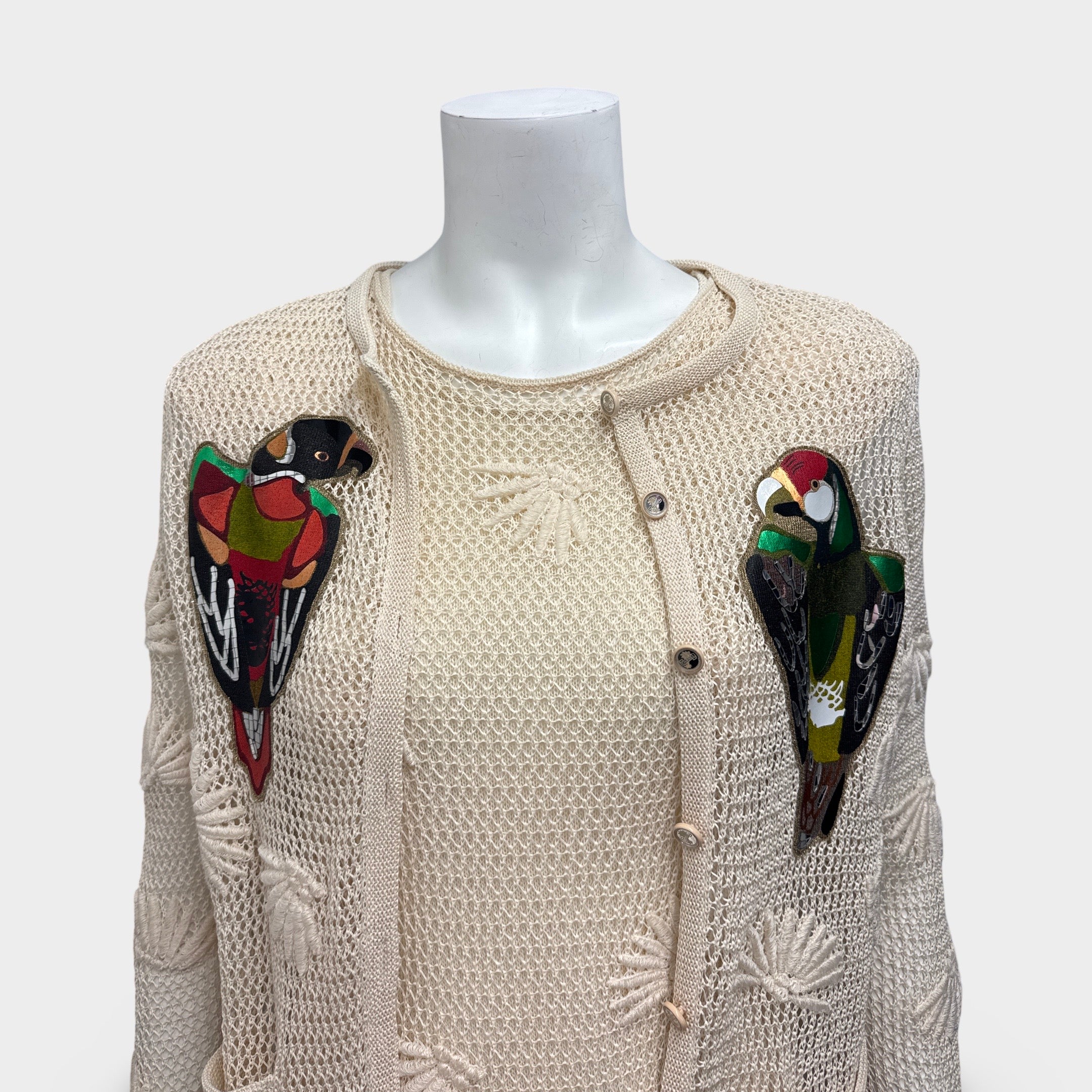 Chanel Beige Knit Set of Dress And Cardigan with Parrot
