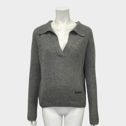 Khaite women's grey v-neck jumper with logo