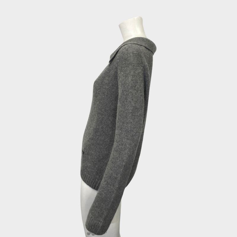 Khaite women's grey v-neck jumper with logo