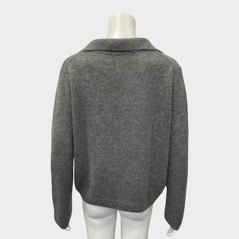 Khaite women's grey v-neck jumper with logo