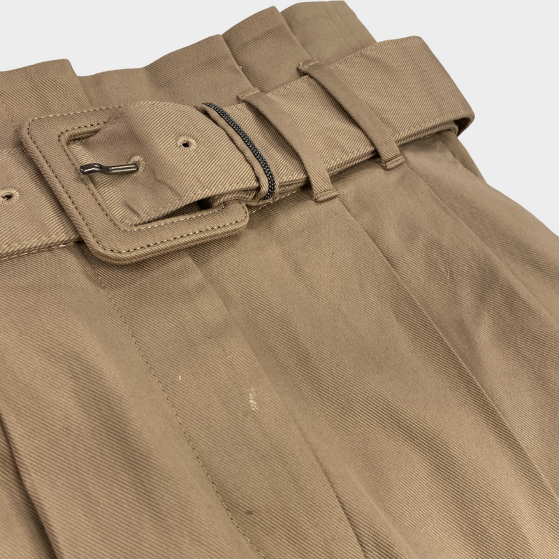 Brunello Cucinelli women's beige cotton trousers with belt