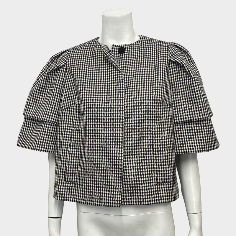 Alexander McQueen women's cropped black and white houndstooth print wool jacket