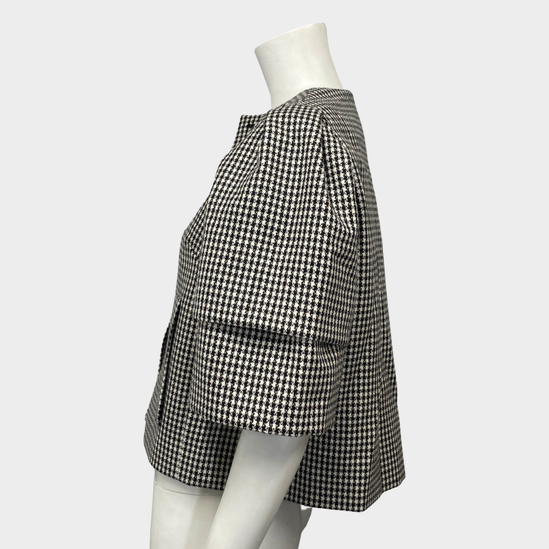 Alexander McQueen women's cropped black and white houndstooth print wool jacket