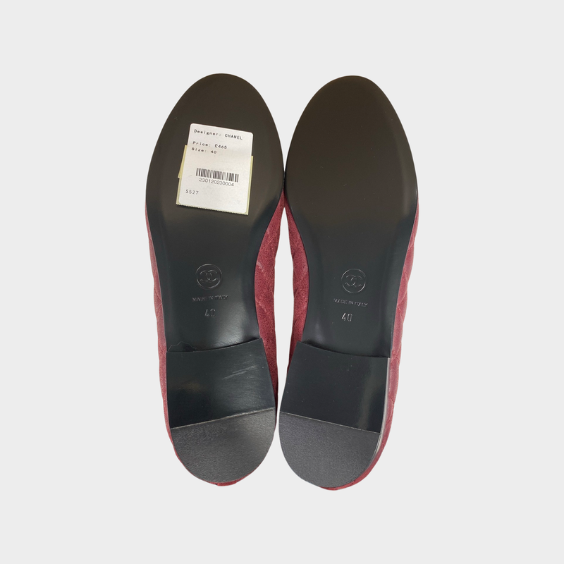 Chanel women's dark red leather flats