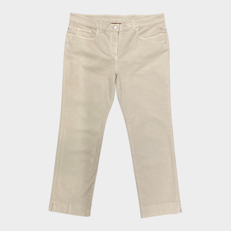 Loro Piana women's beige cotton cropped trousers with slit cuff
