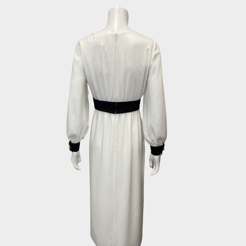 Carolina Herrera white and black accented long-sleeved dress with gold buttons