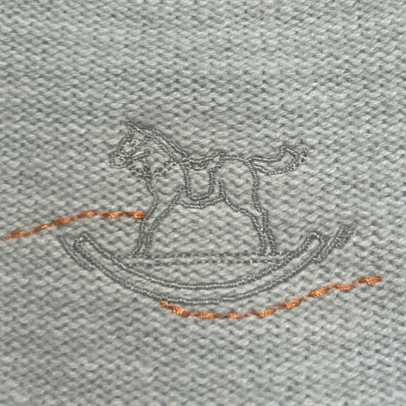 Hermes boy's baby grey cashmere hat with rocking horse embroidery