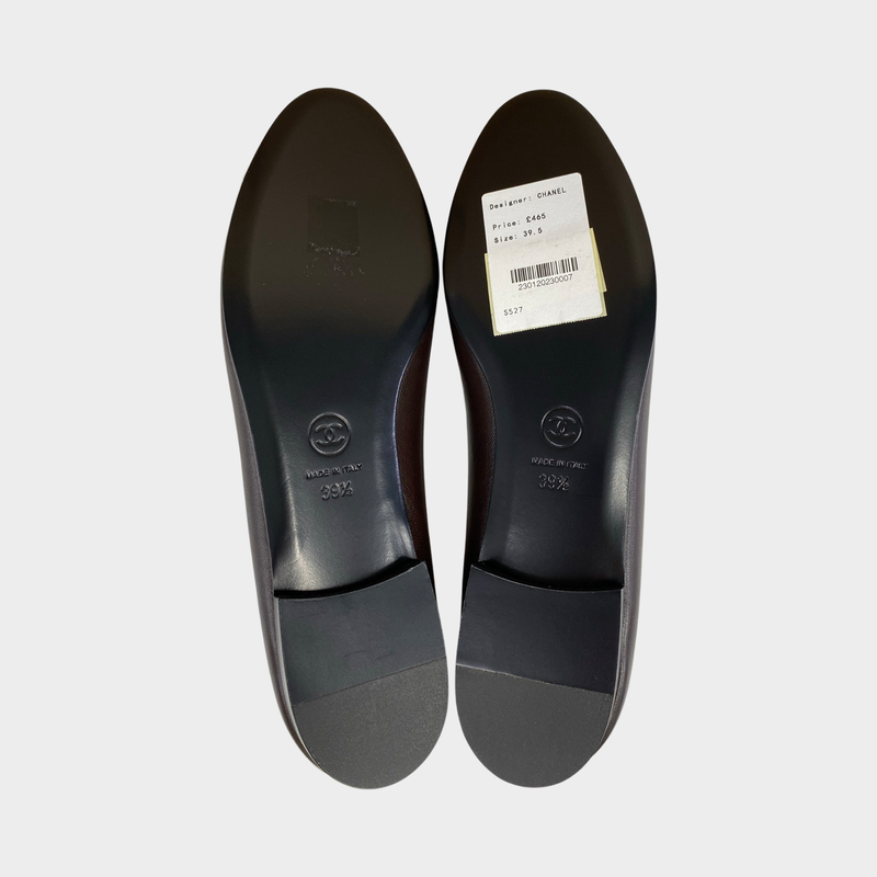 Chanel women's brown leather flats with black fronts
