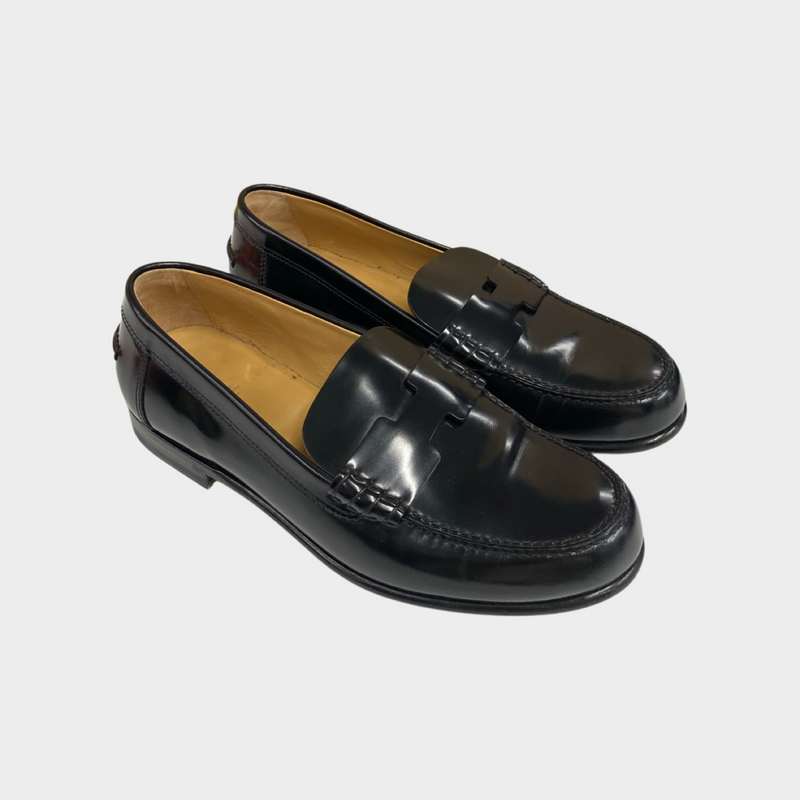 Hermes women's black H leather loafers