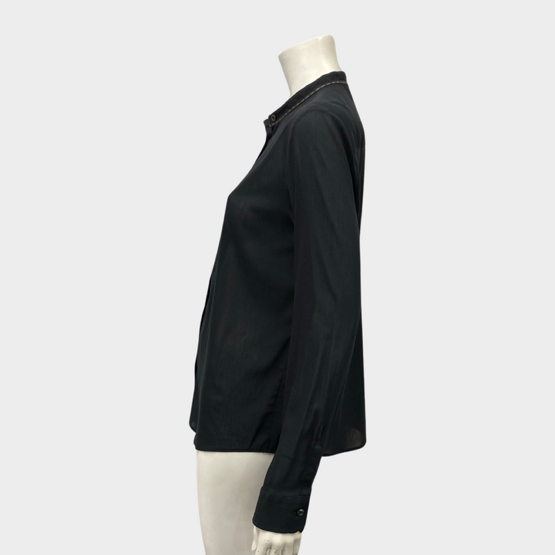 Fendi women's black silk & cotton shirt with thread detailing
