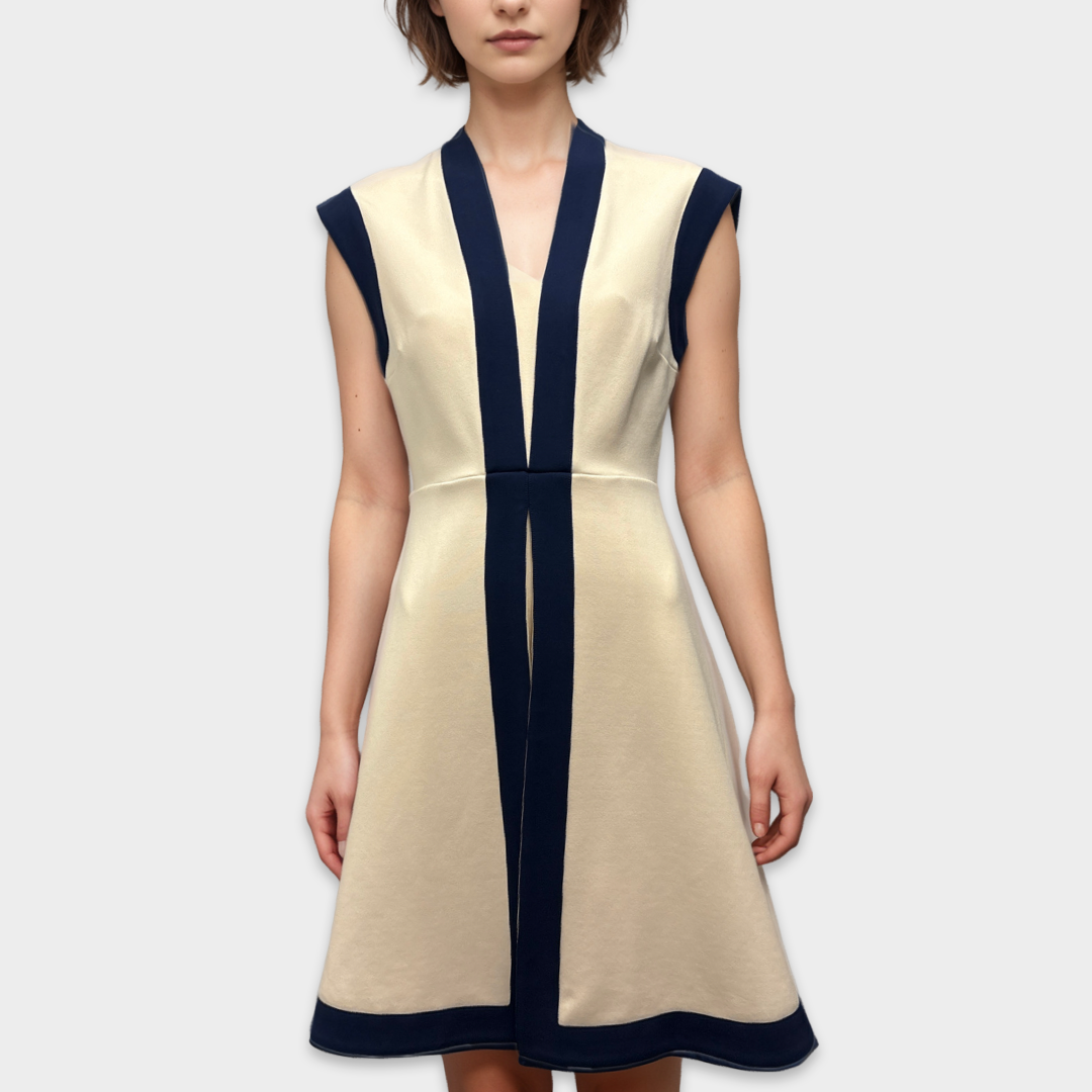 Gucci Beige with Navy Blue trims mini dress Loop Generation Gucci Beige with Navy Blue trims mini dress Loop Generation