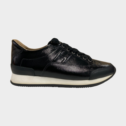 Hermes women's black leather shiny grained trainers