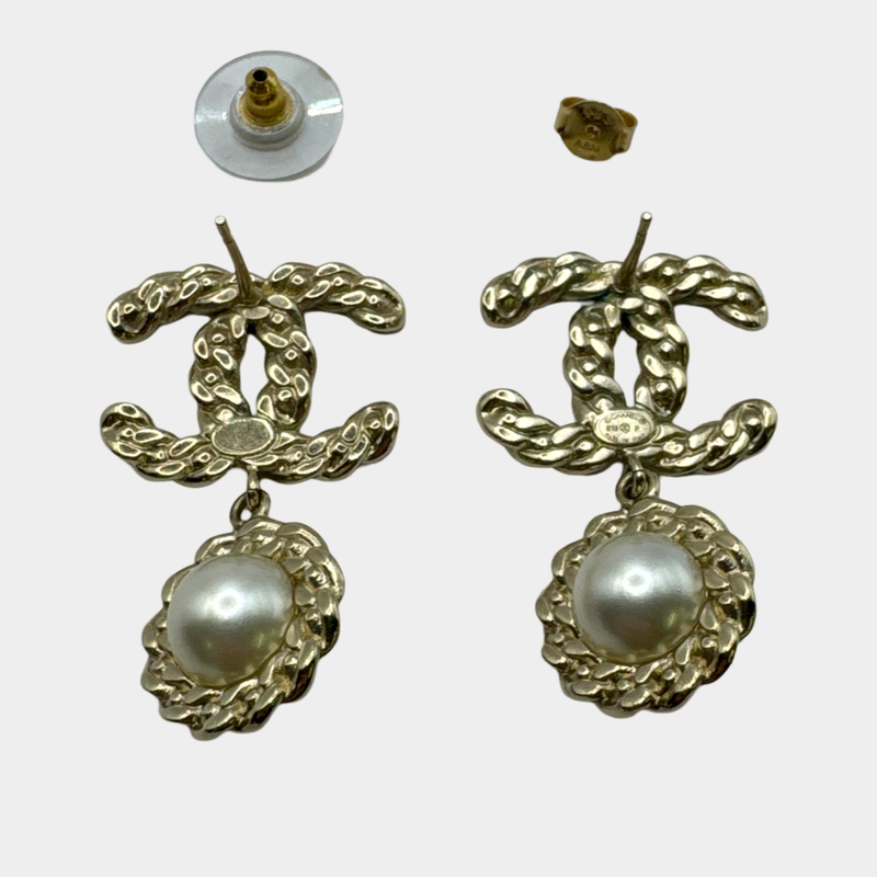 Chanel Gold 2019 CC Pearl and Rhinestone Earrings