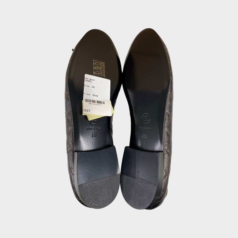 Chanel women's golden brown caviar leather quilted flats