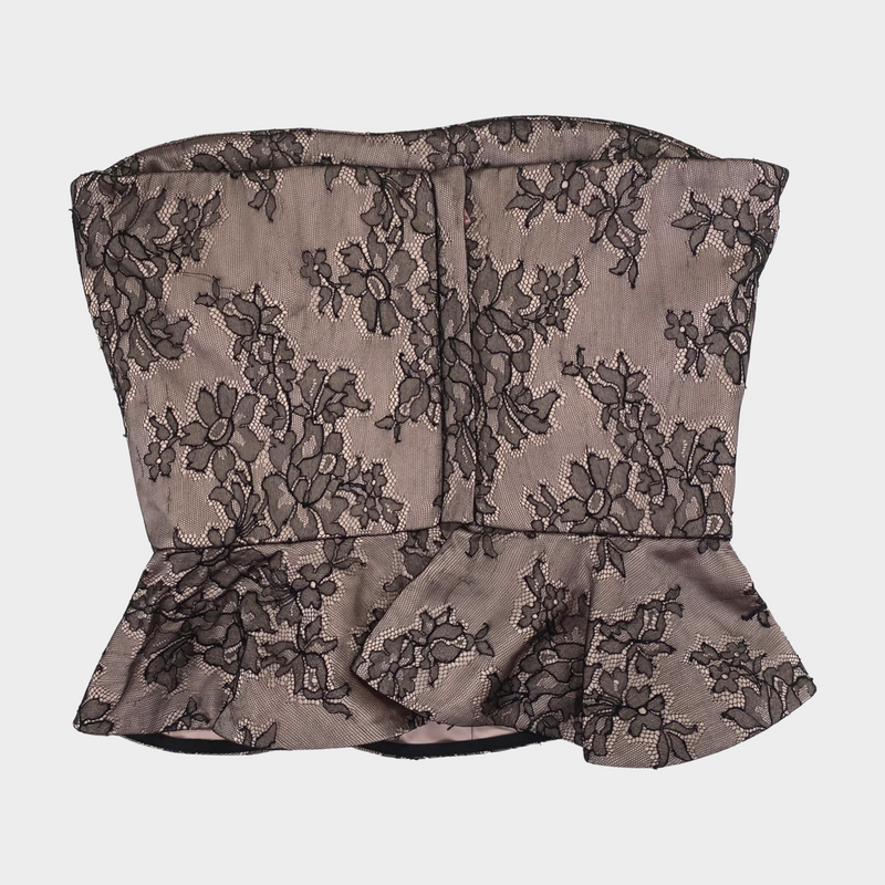 Emilio De La Morena women's pink underlay black lace corset top