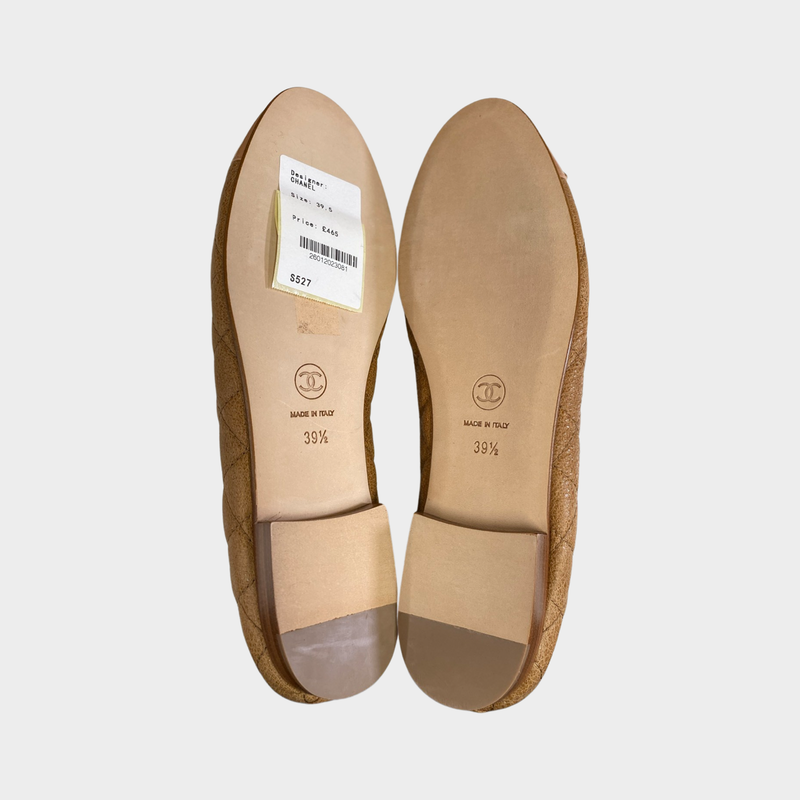 Chanel women's beige grained quilted leather flats