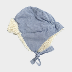 Jacadi boy's blue gingham fleece lined flapper hat