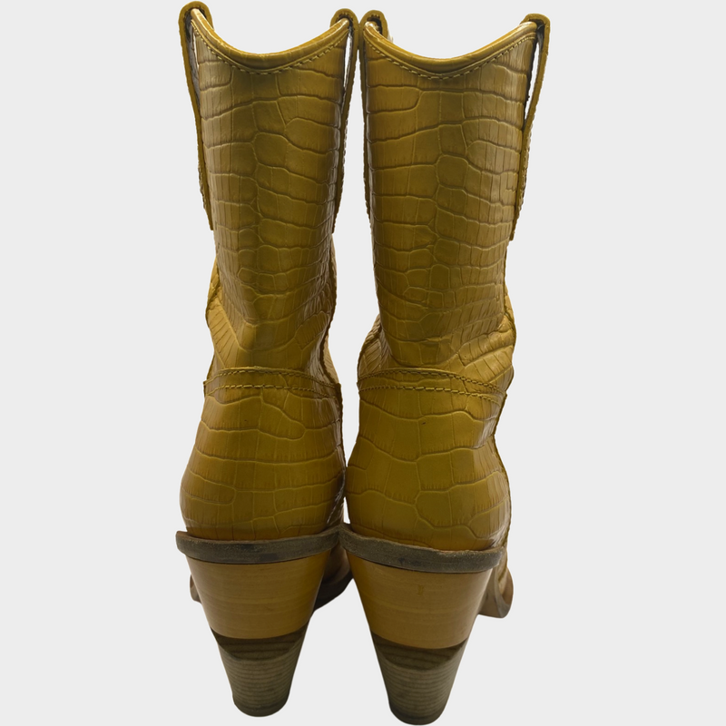 Fendi women's yellow mock croc cowboy style boots
