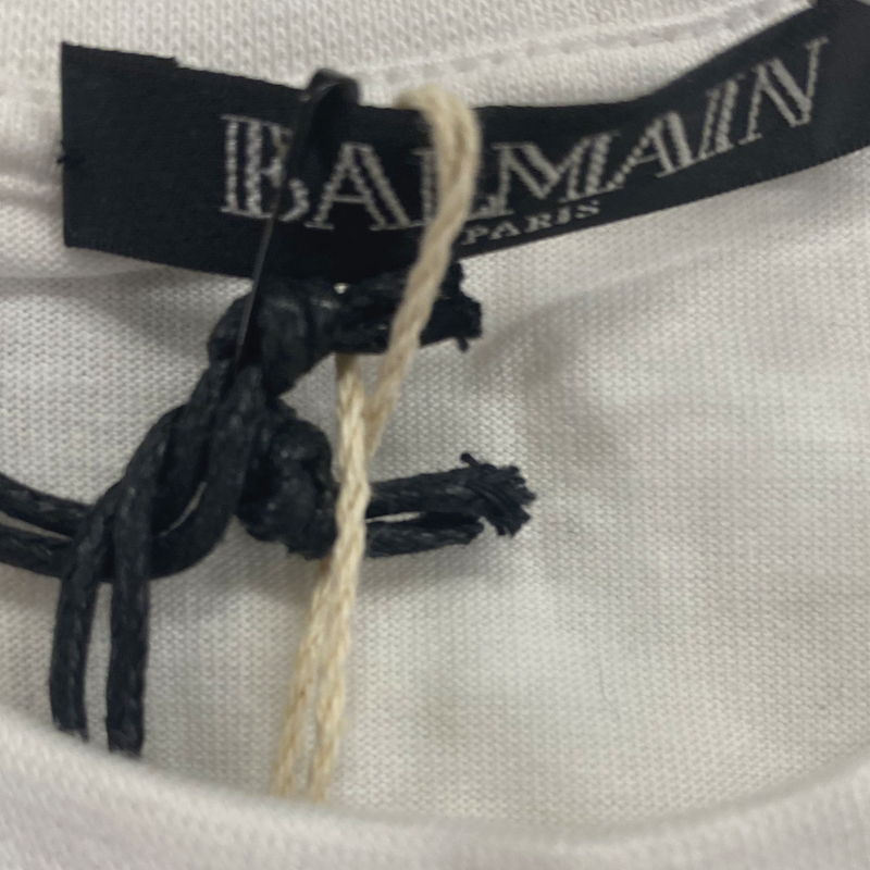 Balmain women's white cotton t-shirt with metallic silver embroidery applique