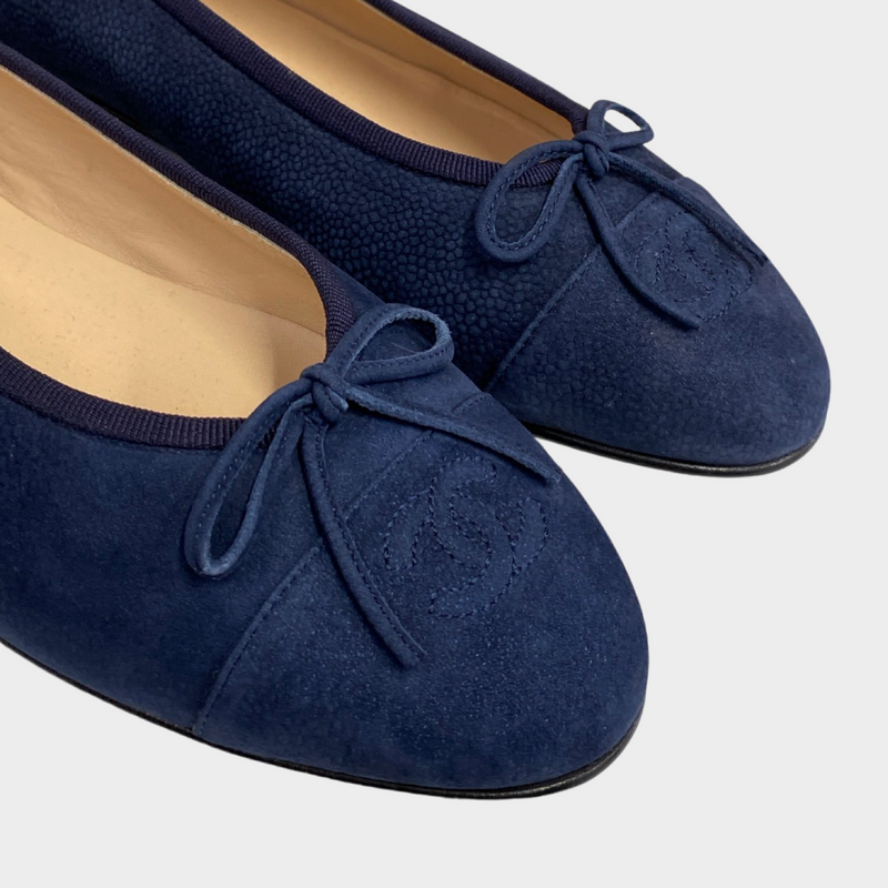 Chanel women's navy grained suede flats