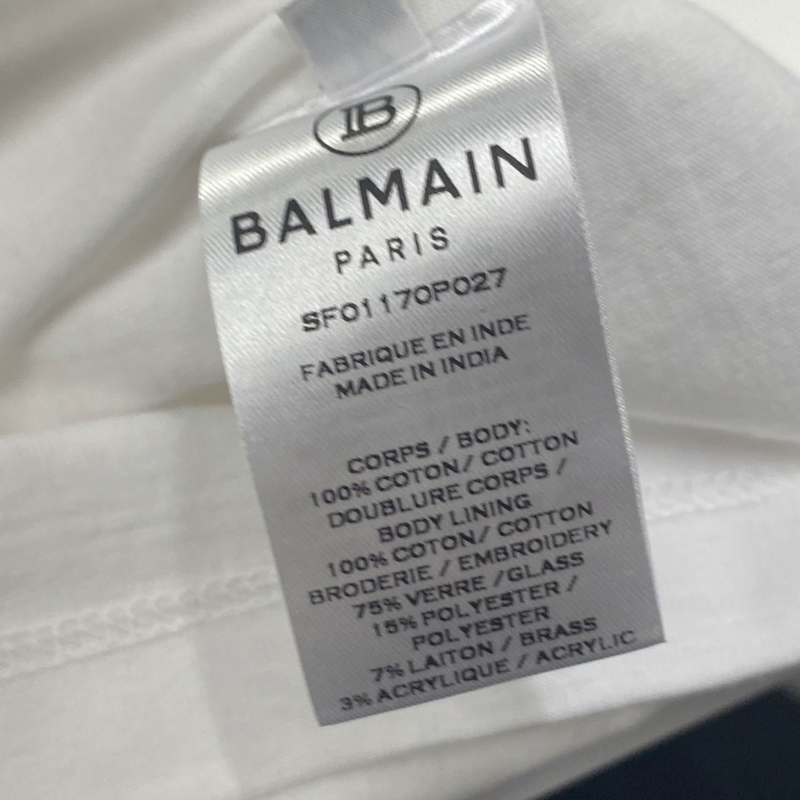 Balmain women's white cotton t-shirt with metallic silver embroidery applique