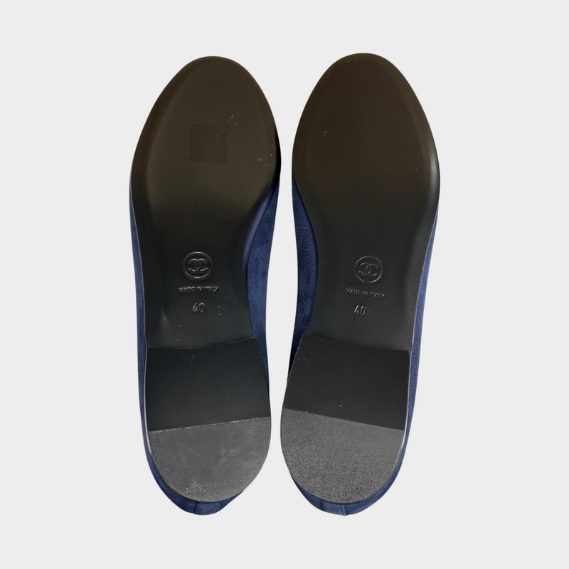 Chanel women's navy grained suede flats